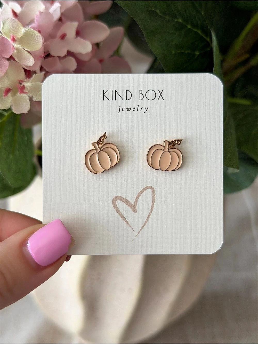 Kind Box Fall Pumpkin Stud Earrings Pink NWT